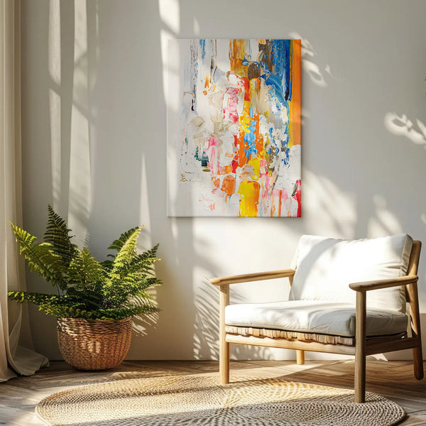 Leinwandbild handgemalt mit Acrylfarbe und Strukturpaste im Hochformat, Fluss der Gedanken, 75x100 mit Bilderrahmen in Eiche Dunkel