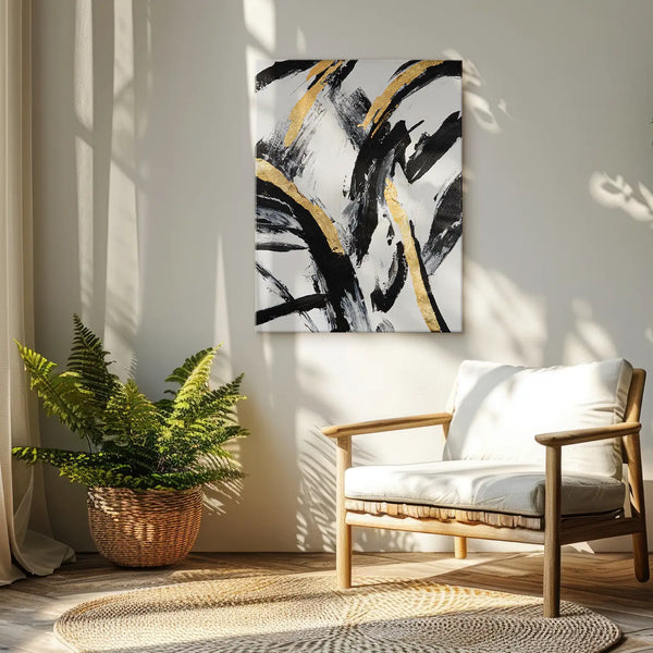 Leinwandbild handgemalt mit Acrylfarbe und Strukturpaste im Hochformat, Ewiger Moment, 75x100 mit Bilderrahmen in Eiche Dunkel