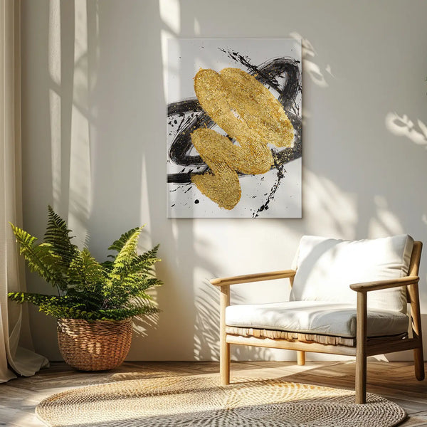 Leinwandbild handgemalt mit Acrylfarbe und Strukturpaste im Hochformat, Harmonie des Unbekannten, 75x100 mit Bilderrahmen in Eiche Dunkel