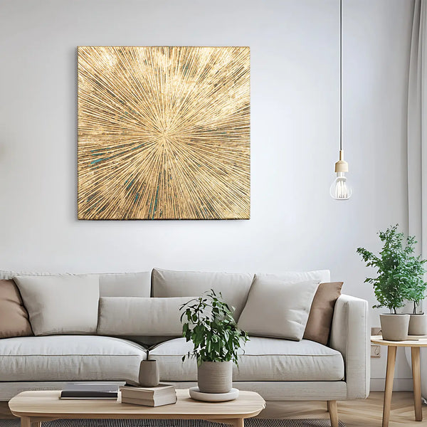 Leinwandbild handgemalt mit Acrylfarbe und Strukturpaste im Quadratisch, Schatten des Seins, 80x80 mit Bilderrahmen in Eiche Dunkel