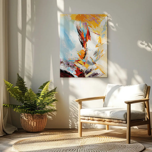 Leinwandbild handgemalt mit Acrylfarbe und Strukturpaste im Hochformat, Versteckte Dimension, 75x100 mit Bilderrahmen in Eiche Dunkel