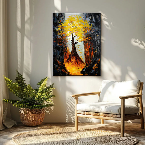 Leinwandbild handgemalt mit Acrylfarbe und Strukturpaste im Hochformat, Im Herz der Tiefe, 120x160 mit Bilderrahmen in Weiß