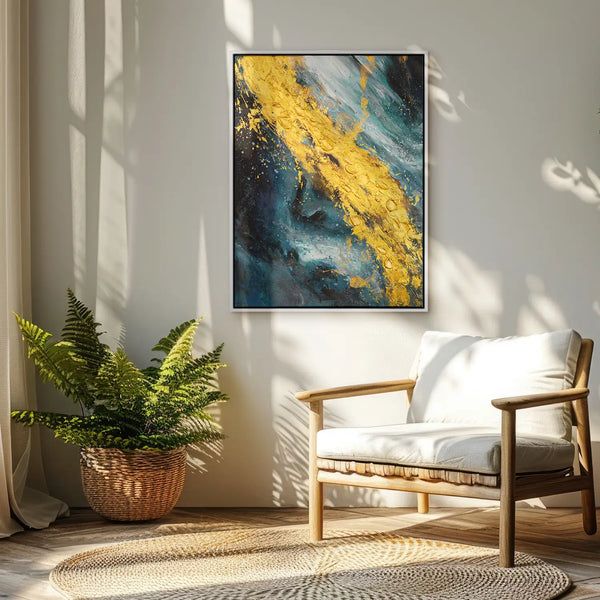 Leinwandbild handgemalt mit Acrylfarbe und Strukturpaste im Hochformat, Der Raum dazwischen, 120x160 mit Bilderrahmen in Weiß