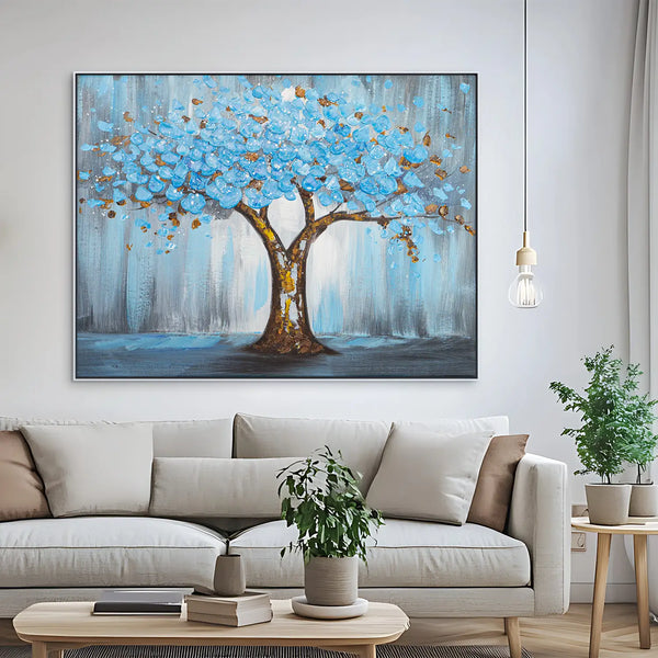 Leinwandbild handgemalt mit Acrylfarbe und Strukturpaste, Baum der Ewigkeit, 120x160 mit Bilderrahmen in Weiß