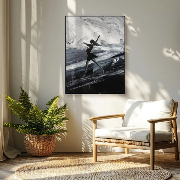 Leinwandbild handgemalt mit Acrylfarbe und Strukturpaste im Hochformat, Die Taenzerin, 120x160 mit Bilderrahmen in Weiß