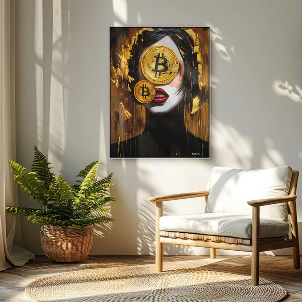 Leinwandbild handgemalt mit Acrylfarbe und Strukturpaste im Hochformat, Der Schleier des Reichtums, 120x160 mit Bilderrahmen in Weiß