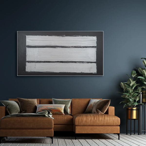 Leinwandbild handgemalt Gemälde mit Acrylfarbe und Strukturpaste im Panorama, Reflexion, 160x80 mit Bilderrahmen in Weiß