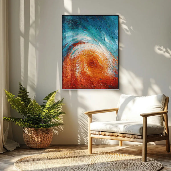 Leinwandbild handgemalt mit Acrylfarbe und Strukturpaste im Hochformat, Im Wirbel der Zeit, 120x160 mit Bilderrahmen in Weiß