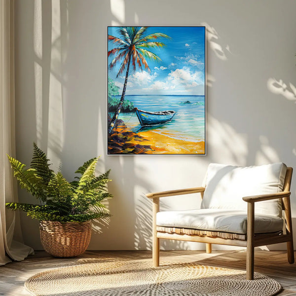 Leinwandbild handgemalt mit Acrylfarbe und Strukturpaste im Hochformat, Flucht in die Stille, 120x160 mit Bilderrahmen in Weiß