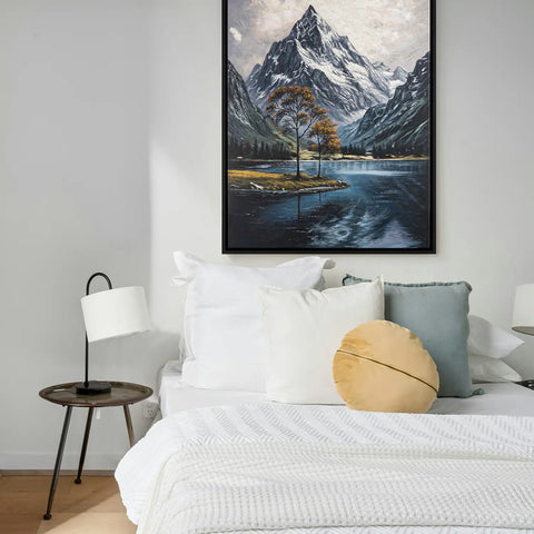 Leinwandbild handgemalt mit Acrylfarbe und Strukturpaste im Hochformat, Zwischen Berg und See, 150x200 ohne Rahmen