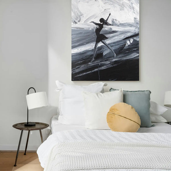 Leinwandbild handgemalt mit Acrylfarbe und Strukturpaste im Hochformat, Die Taenzerin, 60x80 mit Bilderrahmen in Eiche Hell