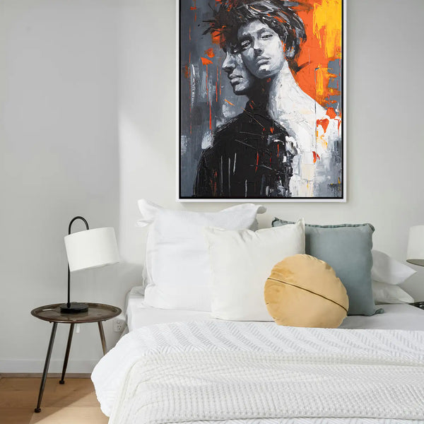 Leinwandbild handgemalt mit Acrylfarbe und Strukturpaste im Hochformat, Romulus and Remus, 90x120 mit Bilderrahmen in Schwarz