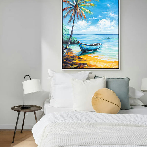 Leinwandbild handgemalt mit Acrylfarbe und Strukturpaste im Hochformat, Flucht in die Stille, 90x120 mit Bilderrahmen in Schwarz