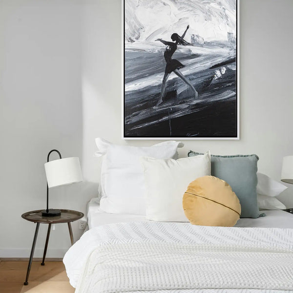 Leinwandbild handgemalt mit Acrylfarbe und Strukturpaste im Hochformat, Die Taenzerin, 90x120 mit Bilderrahmen in Schwarz