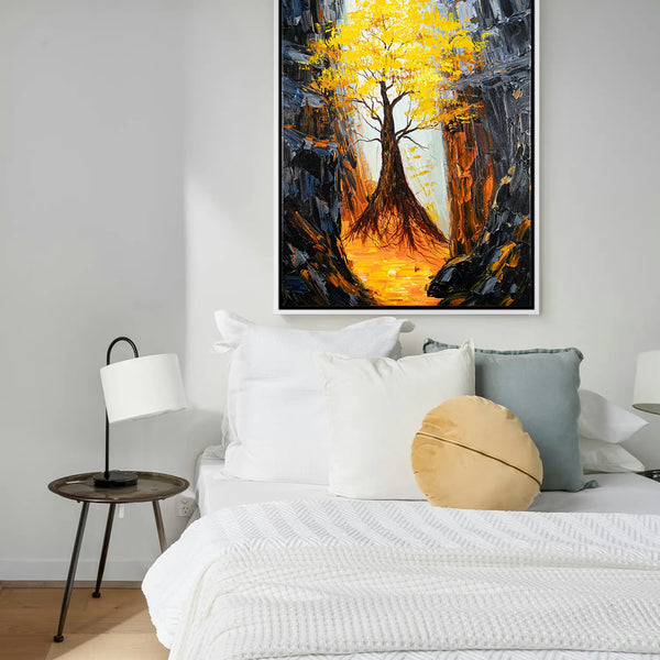 Leinwandbild handgemalt mit Acrylfarbe und Strukturpaste im Hochformat, Im Herz der Tiefe, 90x120 mit Bilderrahmen in Schwarz