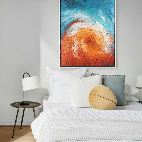 Leinwandbild handgemalt mit Acrylfarbe und Strukturpaste im Hochformat, Im Wirbel der Zeit, 90x120 mit Bilderrahmen in Schwarz