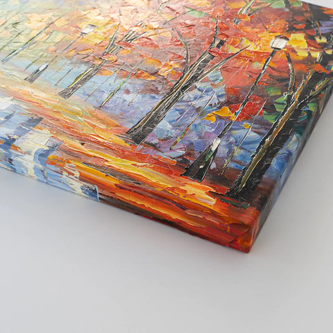 Leinwandbild handgemalt mit Acrylfarbe und Strukturpaste im Panorama, Der Weg des Lichts, 50x100 mit Bilderrahmen in Weiß