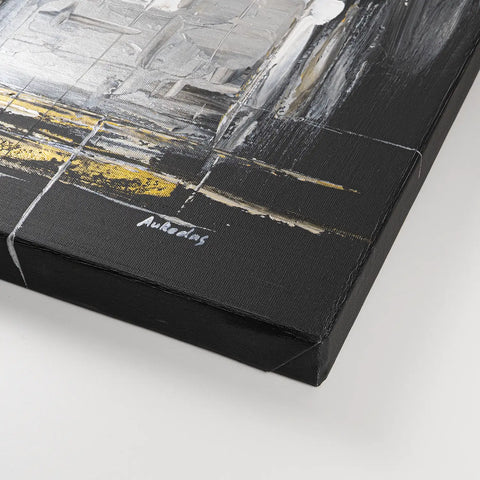 Leinwandbild handgemalt Gemälde mit Acrylfarbe und Strukturpaste im Panorama, Dunkle Eleganz, 100x50 mit Bilderrahmen in Weiß