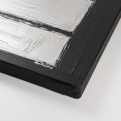 Leinwandbild handgemalt Gemälde mit Acrylfarbe und Strukturpaste im Panorama, Reflexion, 100x50 mit Bilderrahmen in Weiß