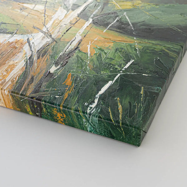 Leinwandbild handgemalt mit Acrylfarbe und Strukturpaste im Hochformat, fruehlingserwachen, 60x80 mit Bilderrahmen in Weiß