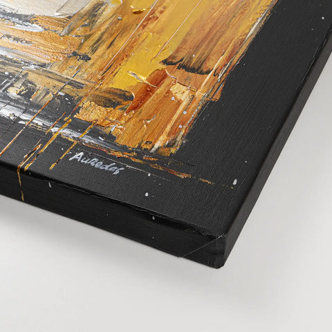 Leinwandbild handgemalt Gemälde mit Acrylfarbe und Strukturpaste im Panorama, Verschmelzen der Elemente, 100x50 mit Bilderrahmen in Weiß