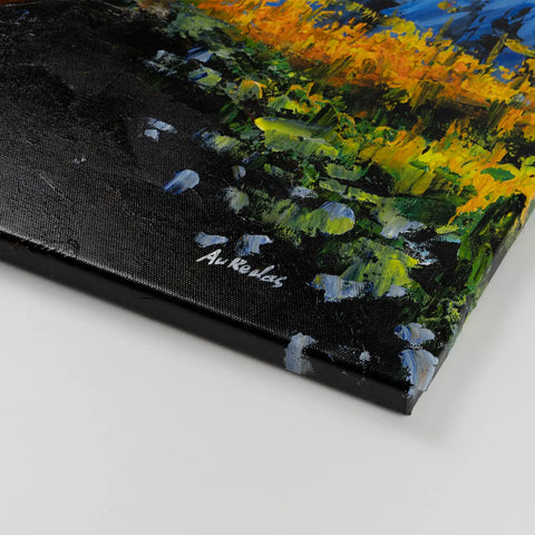 Leinwandbild handgemalt mit Acrylfarbe und Strukturpaste im Hochformat, Die Reise, 60x80 mit Bilderrahmen in Weiß