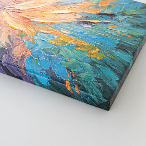 Leinwandbild handgemalt mit Acrylfarbe und Strukturpaste im Panorama, Tanz der Farben, 50x100 mit Bilderrahmen in Weiß