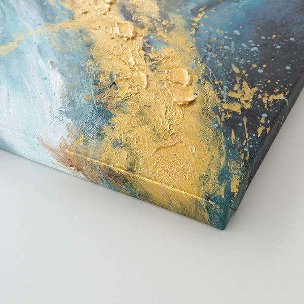 Leinwandbild handgemalt mit Acrylfarbe und Strukturpaste im Hochformat, Der Raum dazwischen, 60x80 mit Bilderrahmen in Weiß
