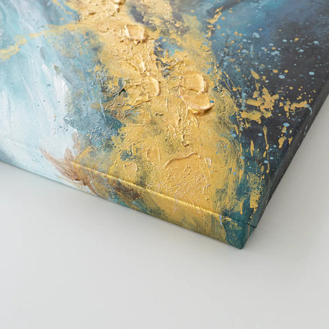 Leinwandbild handgemalt mit Acrylfarbe und Strukturpaste im Hochformat, Der Raum dazwischen, 60x80 mit Bilderrahmen in Weiß