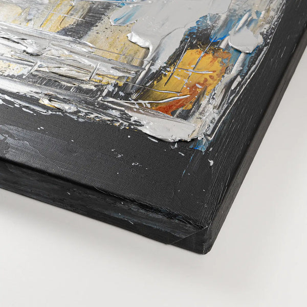 Leinwandbild handgemalt Gemälde mit Acrylfarbe und Strukturpaste im Panorama, Ewige Praesenz, 100x50 mit Bilderrahmen in Weiß