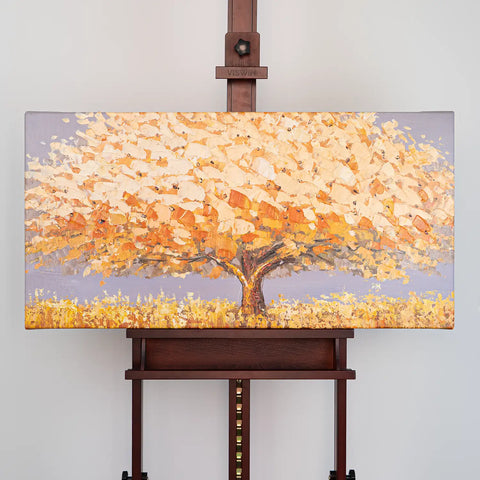 Leinwandbild handgemalt mit Acrylfarbe und Strukturpaste im Panorama, Dualitaet der Natur, 50x100 mit Bilderrahmen in Schwarz