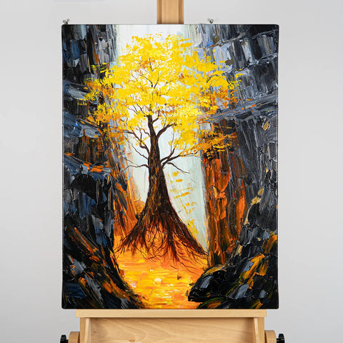 Leinwandbild handgemalt mit Acrylfarbe und Strukturpaste im Hochformat, Im Herz der Tiefe, 60x80 mit Bilderrahmen in Schwarz