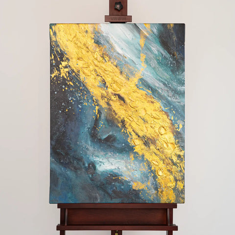 Leinwandbild handgemalt mit Acrylfarbe und Strukturpaste im Hochformat, Der Raum dazwischen, 60x80 mit Bilderrahmen in Schwarz