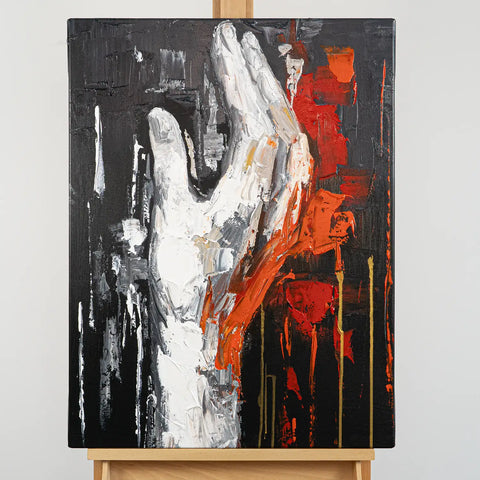 Leinwandbild handgemalt mit Acrylfarbe und Strukturpaste im Hochformat, Flamme des Willens, 60x80 mit Bilderrahmen in Schwarz