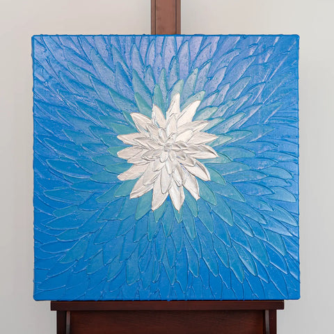 Leinwandbild handgemalt mit Acrylfarbe und Strukturpaste im Quadratisch, Geist der Freiheit, 60x60 mit Bilderrahmen in Schwarz
