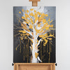 Leinwandbild handgemalt mit Acrylfarbe und Strukturpaste im Hochformat, Golden Leaves, 60x80 mit Bilderrahmen in Schwarz