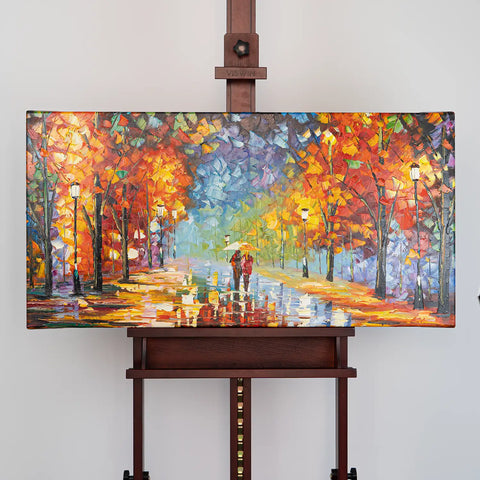 Leinwandbild handgemalt mit Acrylfarbe und Strukturpaste im Panorama, Der Weg des Lichts, 50x100 mit Bilderrahmen in Schwarz