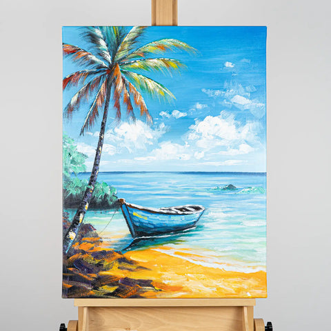 Leinwandbild handgemalt mit Acrylfarbe und Strukturpaste im Hochformat, Flucht in die Stille, 60x80 mit Bilderrahmen in Schwarz