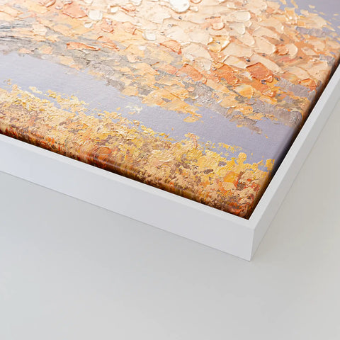 Leinwandbild handgemalt mit Acrylfarbe und Strukturpaste im Panorama, Dualitaet der Natur, 60x120 mit Bilderrahmen in Eiche Hell