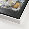 Leinwandbild handgemalt Gemälde mit Acrylfarbe und Strukturpaste im Panorama, Ewige Praesenz, 120x60 mit Bilderrahmen in Eiche Hell
