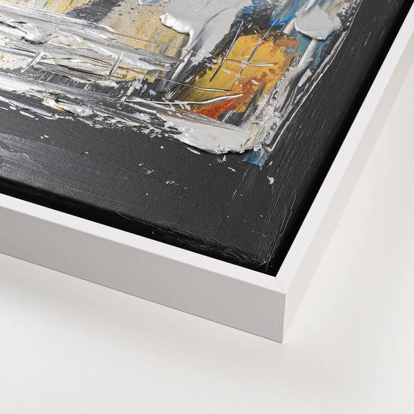 Leinwandbild handgemalt Gemälde mit Acrylfarbe und Strukturpaste im Panorama, Ewige Praesenz, 120x60 mit Bilderrahmen in Eiche Hell