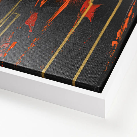 Leinwandbild handgemalt mit Acrylfarbe und Strukturpaste im Hochformat, Flamme des Willens, 75x100 mit Bilderrahmen in Eiche Hell