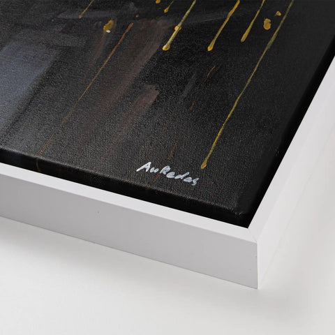 Leinwandbild handgemalt mit Acrylfarbe und Strukturpaste im Hochformat, Preis der Stille, 75x100 mit Bilderrahmen in Eiche Hell