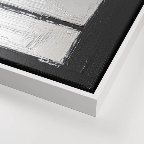 Leinwandbild handgemalt Gemälde mit Acrylfarbe und Strukturpaste im Panorama, Reflexion, 120x60 mit Bilderrahmen in Eiche Hell