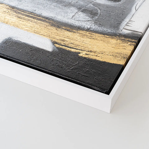 Leinwandbild handgemalt mit Acrylfarbe und Strukturpaste im Quadratisch, Goldenes Jetzt, 80x80 mit Bilderrahmen in Eiche Hell