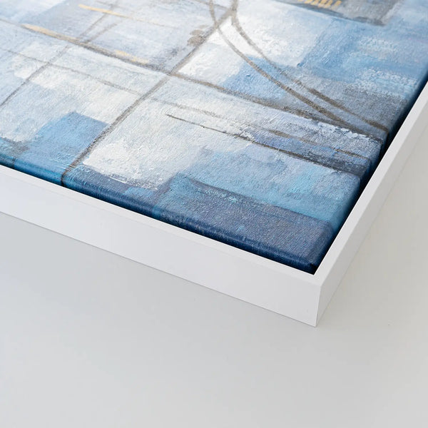 Leinwandbild handgemalt mit Acrylfarbe und Strukturpaste im Panorama, Wege der Intuition, 60x120 mit Bilderrahmen in Eiche Hell