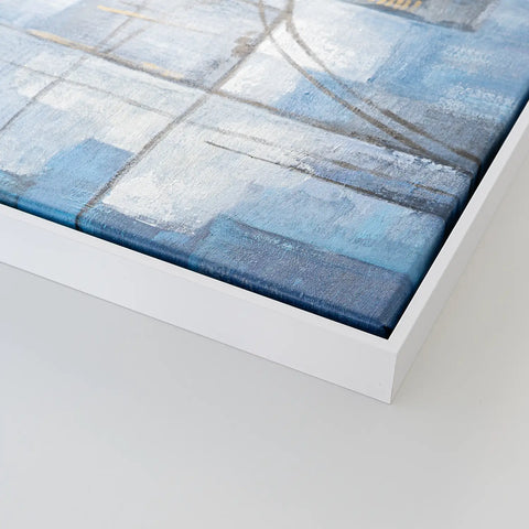 Leinwandbild handgemalt mit Acrylfarbe und Strukturpaste im Panorama, Wege der Intuition, 60x120 mit Bilderrahmen in Eiche Hell