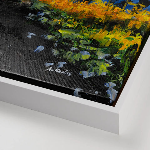 Leinwandbild handgemalt mit Acrylfarbe und Strukturpaste im Hochformat, Die Reise, 75x100 mit Bilderrahmen in Eiche Hell