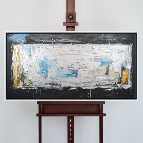 Leinwandbild handgemalt Gemälde mit Acrylfarbe und Strukturpaste im Panorama, Ewige Praesenz, 140x70 ohne Rahmen