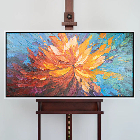Leinwandbild handgemalt mit Acrylfarbe und Strukturpaste im Panorama, Balance im Chaos, 70x140 ohne Rahmen